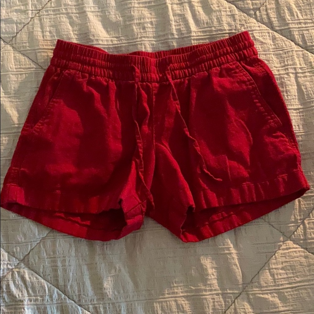 Red Linen Shorts with Pockets